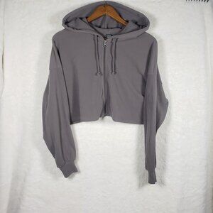 Wild Fable Grey Waffle Knit Thermal Cropped Hoodie Zip Jacket Y2K Grunge Size XL